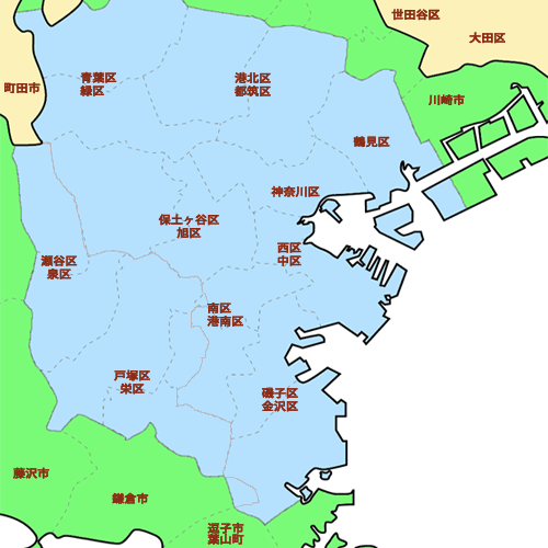 横浜市の寺院案内へのリンクマップ