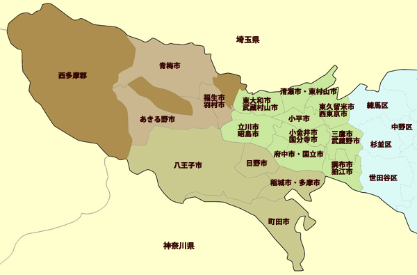 多摩地区別寺院案内へのリンクマップ