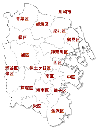 横浜市の寺社案内へのリンクマップ